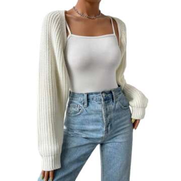 Fuimsul Women Open Front Ribbed Knit Crop Bolero - Chic and Versatile White Cardigan