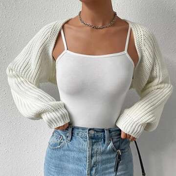 Fuimsul Women Ribbed Knit Crop Bolero Cardigan - White