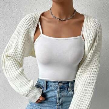 Fuimsul Women Ribbed Knit Crop Bolero Cardigan - White