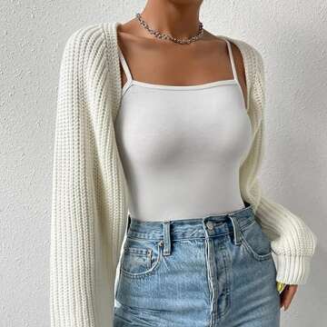 Fuimsul Women Ribbed Knit Crop Bolero Cardigan - White