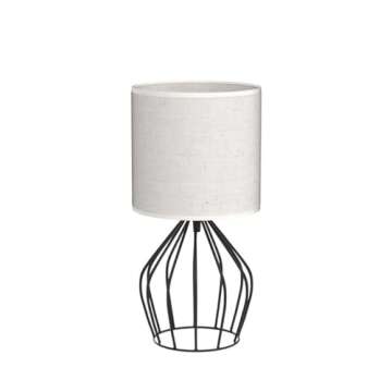 HAITRAL Modern Farmhouse Lamps - Black Metal Table Lamps with Hollowed Out Base, Bedside Lamps Set of 2 with Linen Fabric Lampshade for Bedrooms, Living Room