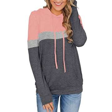 PINKMSTYLE Women's Fall Color Block Tunics Long Sleeve Shirts Blouse Casual Loose Fit Tops Pink XX-Large