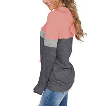 PINKMSTYLE Women's Fall Color Block Tunics Long Sleeve Shirts Blouse Casual Loose Fit Tops Pink XX-Large