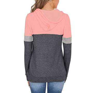 PINKMSTYLE Women's Fall Color Block Tunics Long Sleeve Shirts Blouse Casual Loose Fit Tops Pink XX-Large