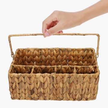 Utensil Caddy, Utensil Basket for Table,Napkin and Utensil Holder, Wicker basket,Silverware Caddy, Cutlery Holder, Utensil Holder for Party, Picnic Caddy for Plates and Utensils,hosting essentials