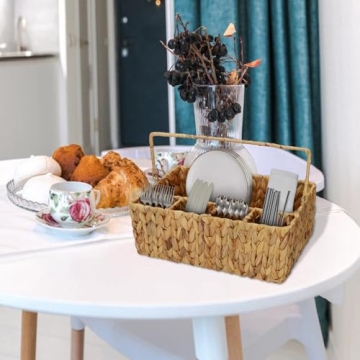 Utensil Caddy, Utensil Basket for Table,Napkin and Utensil Holder, Wicker basket,Silverware Caddy, Cutlery Holder, Utensil Holder for Party, Picnic Caddy for Plates and Utensils,hosting essentials