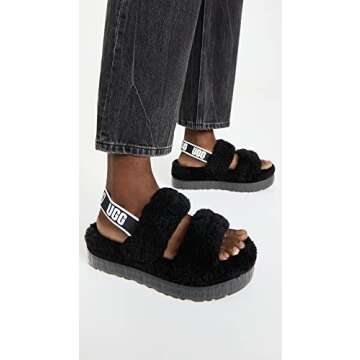 UGG Women's Oh Fluffita Slipper, Black, 10,11,12,5,6,7,8,9 M Womens Adult