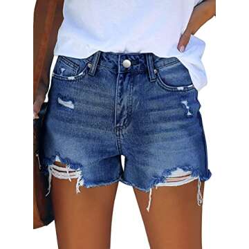 Angerella Women Casual Summer Mid Waist Stretchy Denim Jean Shorts Junior Short Jeans Plus Size Navy...