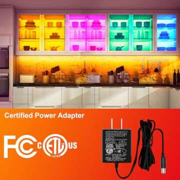maylit 8 PCS RGB Under Cabinet Lighting Kit, App and Remote Control Strip Lights, Music Sync Color Changing Led Lights with ETL Listed Power Adapter, for Cabinet, Counter, Shelf, Bookcase, 13ft