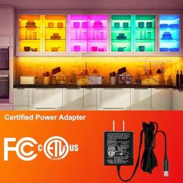 maylit 8 PCS RGB Under Cabinet Lighting Kit, App and Remote Control Strip Lights, Music Sync Color Changing Led Lights with ETL Listed Power Adapter, for Cabinet, Counter, Shelf, Bookcase, 13ft