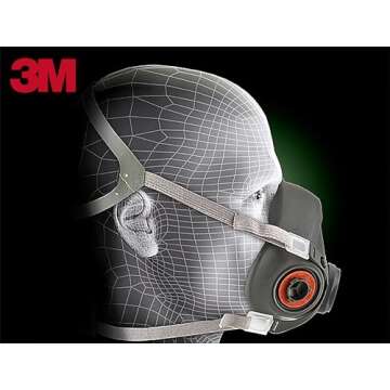 3M Half Facepiece Reusable Respirator 6100, NIOSH, Four-Point Harness, Comfortable Fit, Dual Airline Supplied Air Compatible, Bayonet Connections, Painting, Sanding, Cleaning, Small