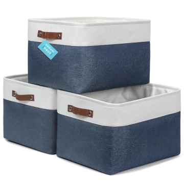 OrganiHaus Extra Large Fabric Storage Baskets for Shelves 3 Pack, 16x13in Closet Storage Bins, Cloth...