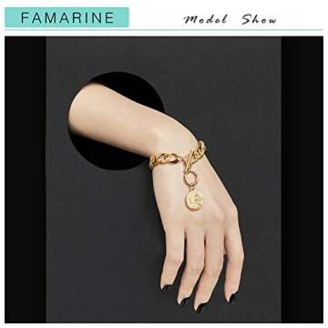 FAMARINE Charm Bracelets for Women 4MM, Gold Chain Cuban Link Mens Bracelet for Friendship Bracelets Gift Toggle Clasp, 18K Gold