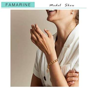 FAMARINE Charm Bracelets for Women 4MM, Gold Chain Cuban Link Mens Bracelet for Friendship Bracelets Gift Toggle Clasp, 18K Gold