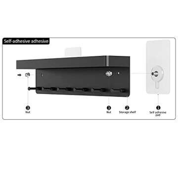 MKO Key Holder Wall Mount, Key Holder Wall Mount Adhesive with Mail Organizer Tray with 6 Key Hooks for Wall, Black