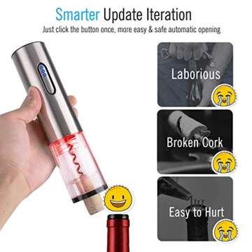 COMPONALL Electric Wine Opener, Automatic Electric Corkscrew, USB Rechargeable Cordless Wine Bottle Opener with Foil Cutter (SliverC)