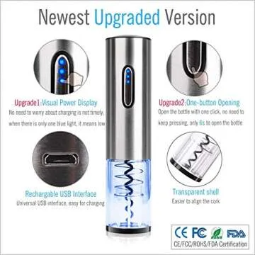 COMPONALL Electric Wine Opener, Automatic Electric Corkscrew, USB Rechargeable Cordless Wine Bottle Opener with Foil Cutter (SliverC)