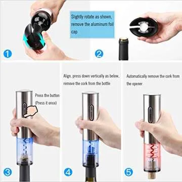 COMPONALL Electric Wine Opener, Automatic Electric Corkscrew, USB Rechargeable Cordless Wine Bottle Opener with Foil Cutter (SliverC)