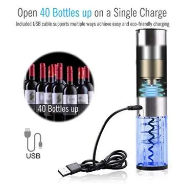 COMPONALL Electric Wine Opener, Automatic Electric Corkscrew, USB Rechargeable Cordless Wine Bottle Opener with Foil Cutter (SliverC)