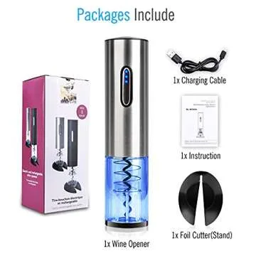 COMPONALL Electric Wine Opener, Automatic Electric Corkscrew, USB Rechargeable Cordless Wine Bottle Opener with Foil Cutter (SliverC)