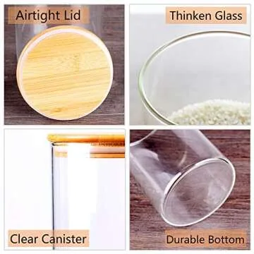 Glass Rice Storage Containers, 60 FL OZ (1800ml) Kitchen Food Jars with Airtight Lid, Stackable Clear Pantry Canister for Coffee Bean, Pet Treat, Flour, Loose Tea and More