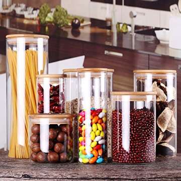 Glass Rice Storage Containers, 60 FL OZ (1800ml) Kitchen Food Jars with Airtight Lid, Stackable Clear Pantry Canister for Coffee Bean, Pet Treat, Flour, Loose Tea and More