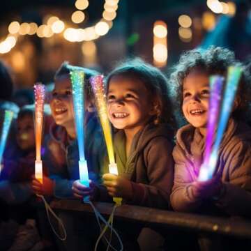 SHQDD 28 PCS Glow Fiber Wands Sticks, LED Party Favors, LED Light Wands, Glow in The Dark Party Supp...