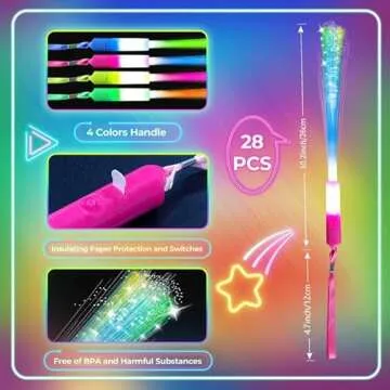 SHQDD 28 PCS Glow Fiber Wands Sticks, LED Party Favors, LED Light Wands, Glow in The Dark Party Supplies, Fiber Optic Wands, LED Flashing Sticks, Fiber Optic Light Wand Stick for Party, Wedding Favors
