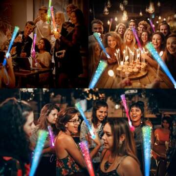 SHQDD 28 PCS Glow Fiber Wands Sticks, LED Party Favors, LED Light Wands, Glow in The Dark Party Supplies, Fiber Optic Wands, LED Flashing Sticks, Fiber Optic Light Wand Stick for Party, Wedding Favors