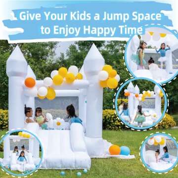 White Bounce House, Bounce House for Kids 3-6 Blower Included, Bouncy Castle with Slide Indoor Outdo...