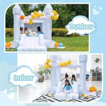 White Bounce House, Bounce House for Kids 3-6 Blower Included, Bouncy Castle with Slide Indoor Outdoor,8.9ft L x 6ft W x 7.1ft H, Toddlers Bouncy House with 100 Pastel Balloons