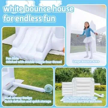 White Bounce House, Bounce House for Kids 3-6 Blower Included, Bouncy Castle with Slide Indoor Outdoor,8.9ft L x 6ft W x 7.1ft H, Toddlers Bouncy House with 100 Pastel Balloons