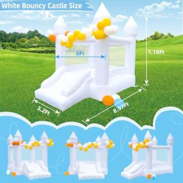 White Bounce House, Bounce House for Kids 3-6 Blower Included, Bouncy Castle with Slide Indoor Outdoor,8.9ft L x 6ft W x 7.1ft H, Toddlers Bouncy House with 100 Pastel Balloons