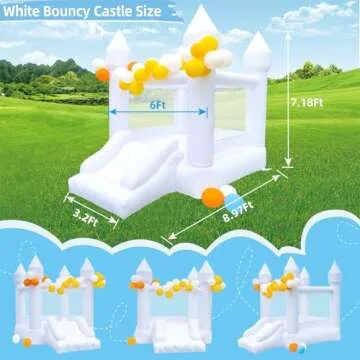 White Bounce House, Bounce House for Kids 3-6 Blower Included, Bouncy Castle with Slide Indoor Outdoor,8.9ft L x 6ft W x 7.1ft H, Toddlers Bouncy House with 100 Pastel Balloons