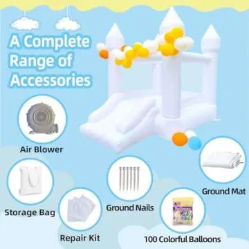 White Bounce House, Bounce House for Kids 3-6 Blower Included, Bouncy Castle with Slide Indoor Outdoor,8.9ft L x 6ft W x 7.1ft H, Toddlers Bouncy House with 100 Pastel Balloons