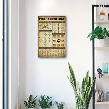 Retro Pilot Knowledge Metal Signs Vintage Airplane Decor For Home Aviation Art Wall Decor Air Plane Decorations For Boys Room Signs Gifts For Aviation Lovers WWII Posters