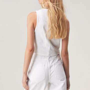 Stylish Women Denim Vest with Deep V Neck and Tie Up Front