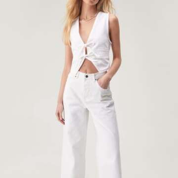 Stylish Women Denim Vest with Deep V Neck and Tie Up Front