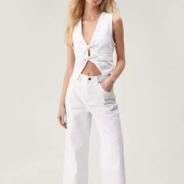 Stylish Women Denim Vest with Deep V Neck and Tie Up Front