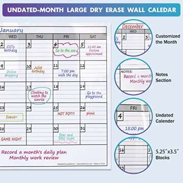 Dry Erase Monthly Wall Calendar, Jumbo 25x38 for Easy Planning