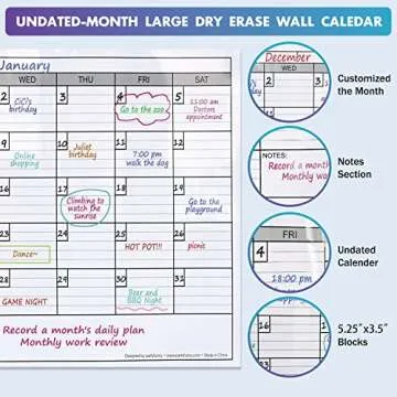 Dry Erase Monthly Wall Calendar, Jumbo 25x38 for Easy Planning