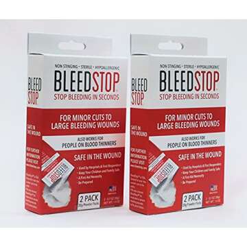 BleedStop™ First Aid Powder for Blood Clotting, Trauma Kit, Blood Thinner Patients, Camping Safety, and Survival Equipment for Moderate to Severe Bleeding Wounds or Nosebleeds - 4 (20g) Pouches