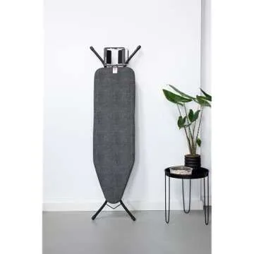 Brabantia Size B Ironing Board (49x15 in) 7 Height Options, Adjustable Steam Iron Rest Holder (Denim Black) Non-Slip Feet, Anti-Collapse Child Locks