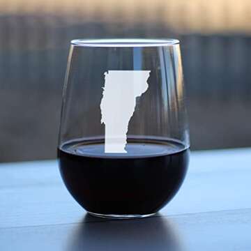 Vermont State Outline Stemless Wine Glass - State Themed Drinking Decor and Gifts for Vermonter Women & Men - Large 17 Oz Glasses