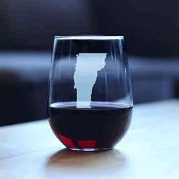 Vermont State Outline Stemless Wine Glass - State Themed Drinking Decor and Gifts for Vermonter Women & Men - Large 17 Oz Glasses
