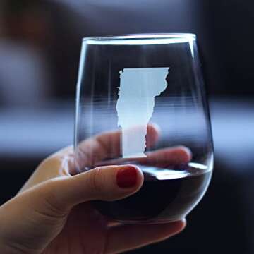 Vermont State Outline Stemless Wine Glass - State Themed Drinking Decor and Gifts for Vermonter Women & Men - Large 17 Oz Glasses