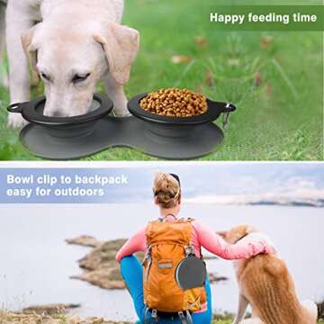 WINSEE Collapsible Dog Bowls Water, Portable Travel Pet Food Feeding Cat Bowl, Foldable Expandable Cup Dish with No Spill Non-Skid Silicone Mat, Free Carabiner for Traveling, Hiking, Camping