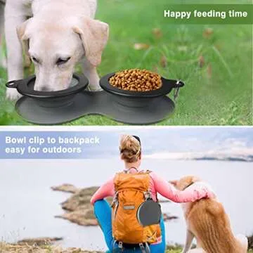 WINSEE Collapsible Dog Bowls Water, Portable Travel Pet Food Feeding Cat Bowl, Foldable Expandable Cup Dish with No Spill Non-Skid Silicone Mat, Free Carabiner for Traveling, Hiking, Camping