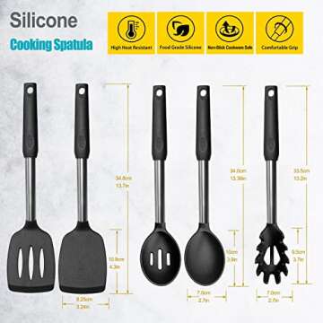 Silicone Spatula and Cooking Spoon,5 Pack Non-Stick Cooking Utensils for Kitchen，Heat Resistant So...