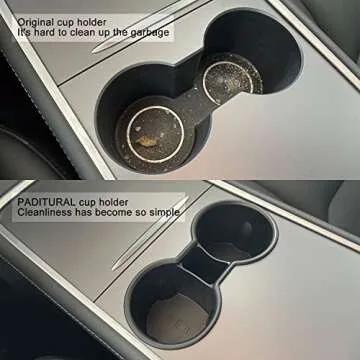 PADITURAL Upgraded Tesla Cup Holder Insert for 2024-2021 Model Y and 2023-2021 Model 3